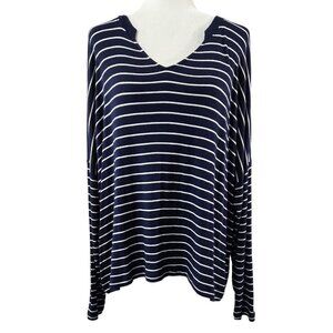 Cabi 5556 Ahoy Navy Blue White Stripe Oversized Drop Shoulder Top Beachy